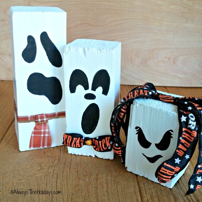 Halloween scrap wood ghosts with neckties and hair