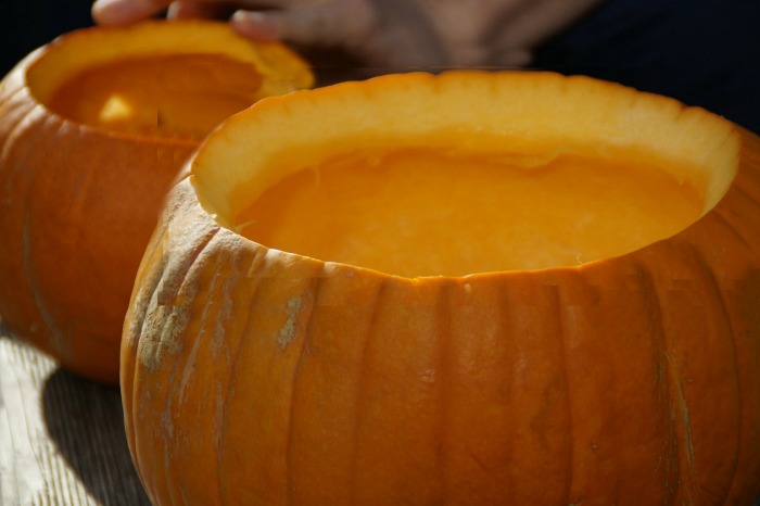 Scooping out a pumpkin