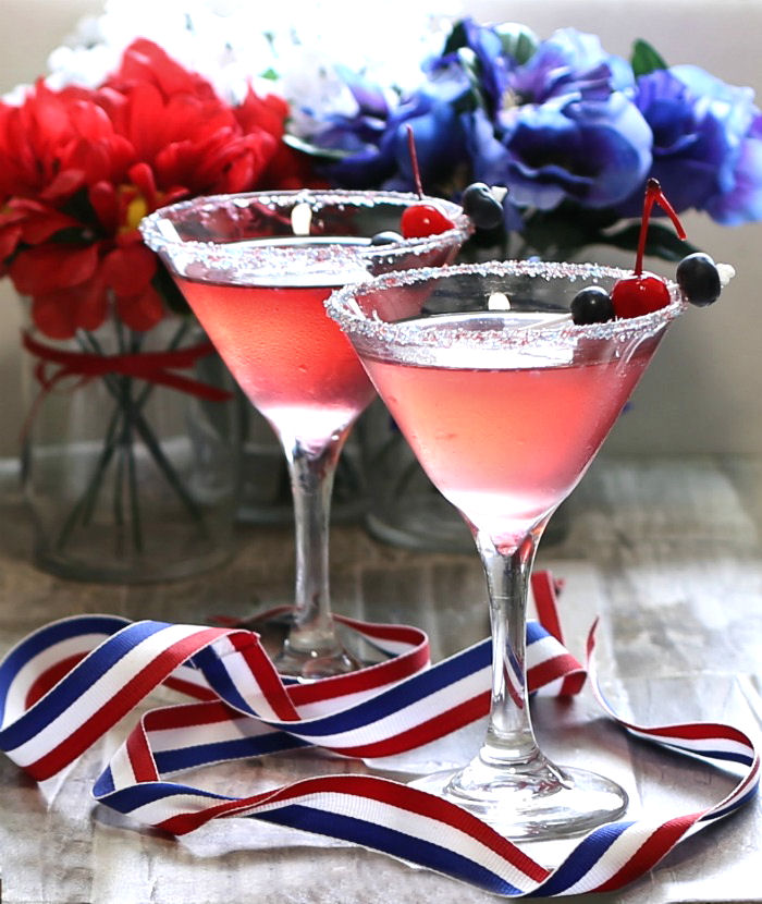 Pink Cosmopolitan with 4th of July decorations.