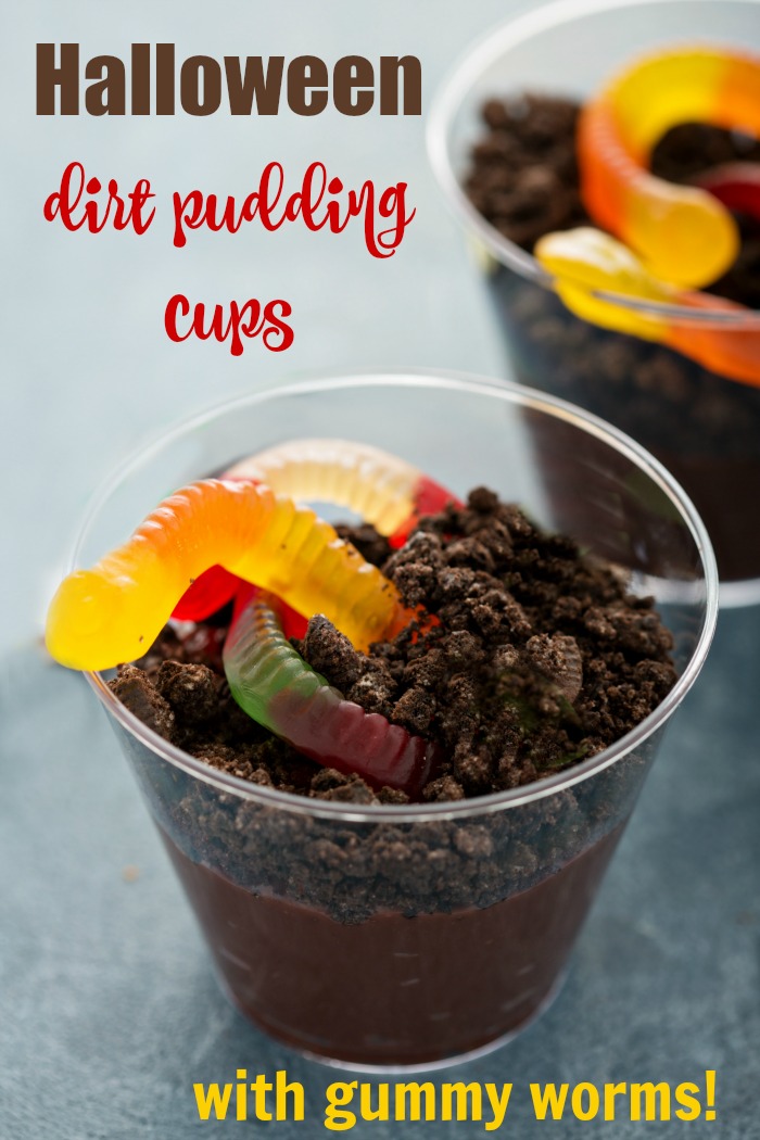 Pudding dirt cups with gummy worms.