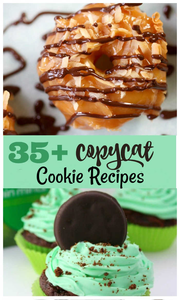 Two cookies in a collage with words 35+ copycat cookie recipes.