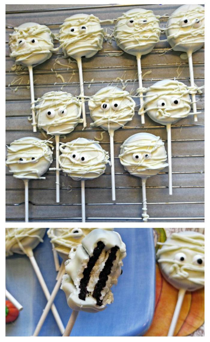 Halloween mummy treats made from Oreo Cookies