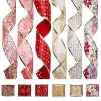 iPEGTOP Wired Christmas Ribbon, Assorted Organza Swirl Sheer Fabric Crafts Gift Wrapping Ribbons DIY Floral Poinsettia Christmas Design Decorations, 36 Yards (6 Roll x 6 yd) by 2.5 inch, Red/Gold