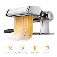 Pasta Machine, iSiLER 9 Adjustable Thickness Settings Pasta Maker, 150 Roller Noodles Maker with Washable Aluminum Alloy Rollers and Cutter, FDA Approved for Pasta, Spaghetti, Fettuccini, Lasagna