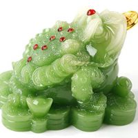 Feng Shui Green Color Money Frog (Three Legged Wealth Frog or Money Toad) Statue Car Dashboard Decoration, Attract Wealth and Good Luck