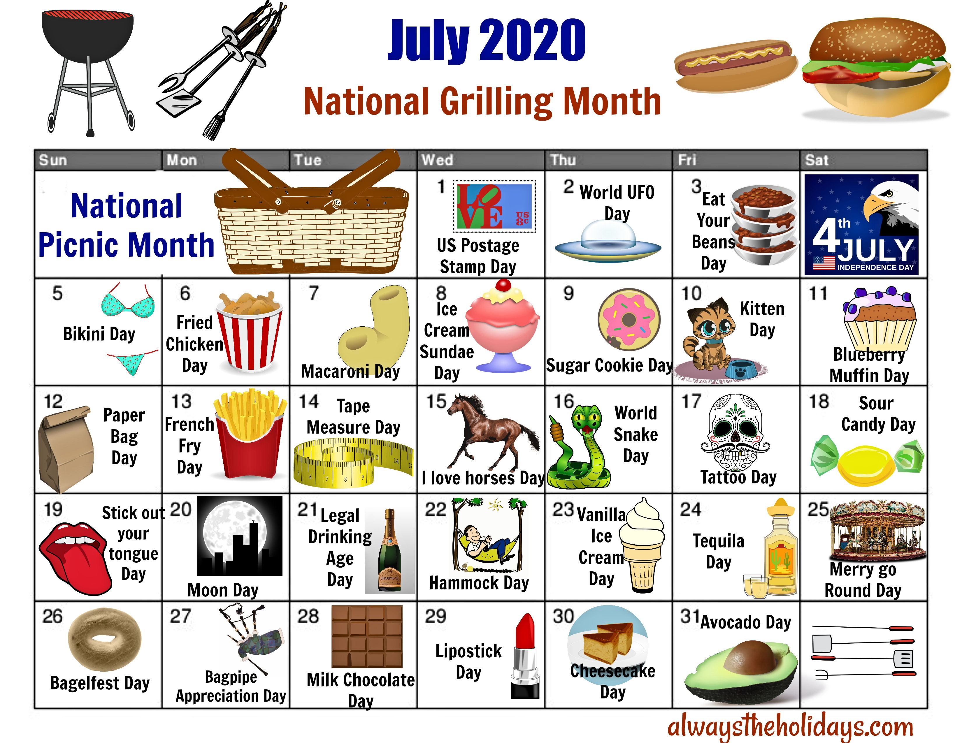 July National Day Calendar - Free Printable - 2020