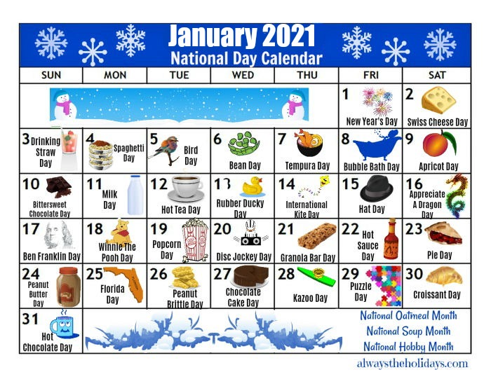 National Days Calendar 2021 January Printable National Day Calendar 2021   Free Planning Calendars
