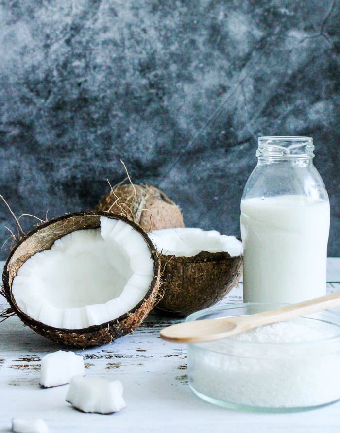 a bottle of Coconut milk, coconut cream or cream of coconut