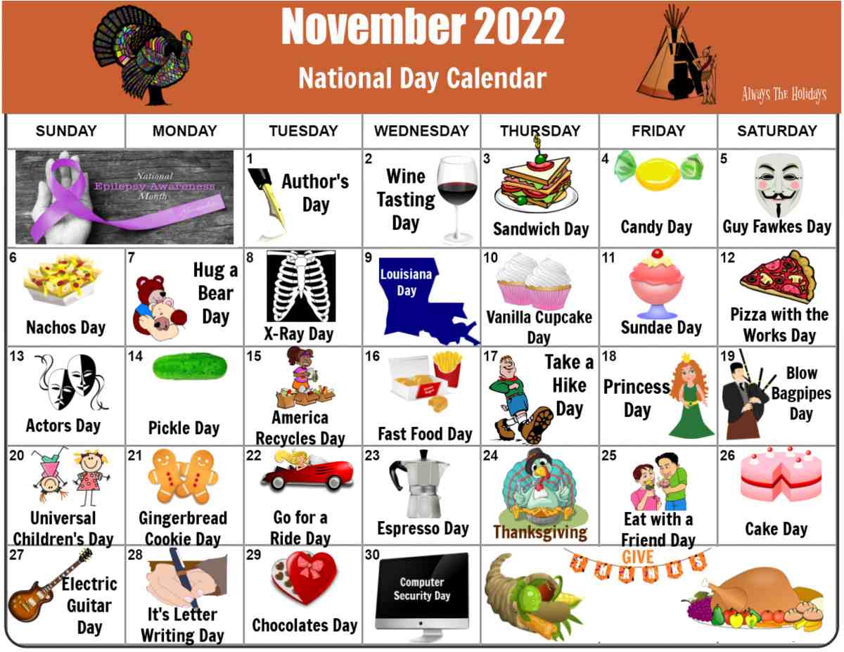 Calendar of national days in November 2022.