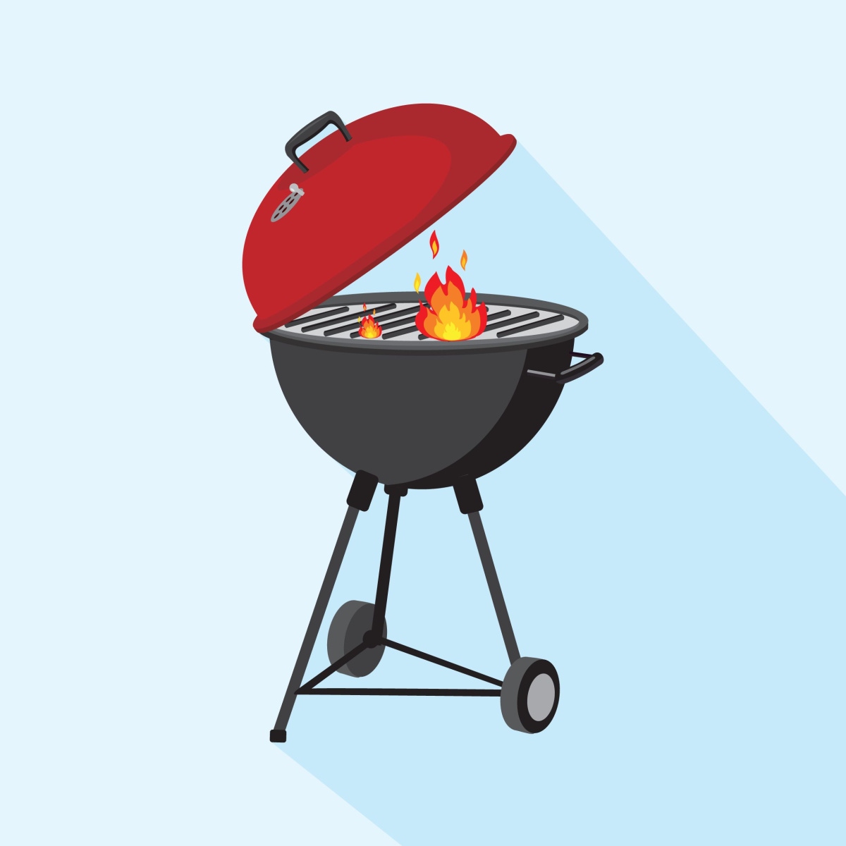 A bbq grill for labor day with flames visible out of the grill.