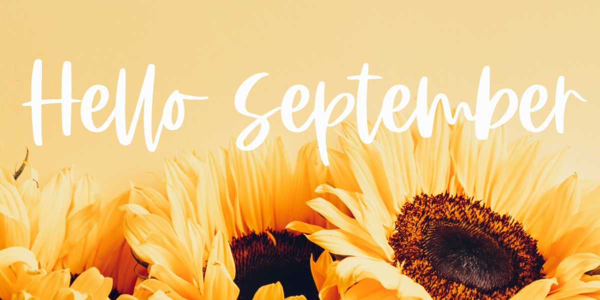 Sunflowers with words hello September.