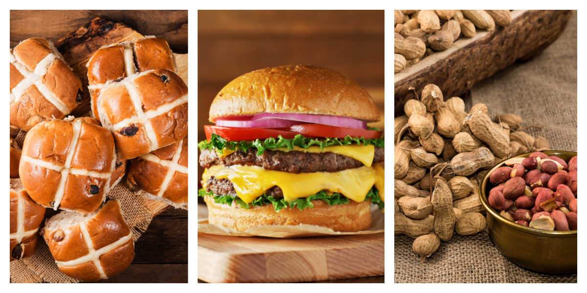 Hot cross buns, peanuts.a and double cheeseburger days come in September