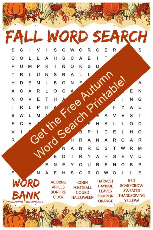 Easy Fall Word Search Printable - Free Word Find with Answers