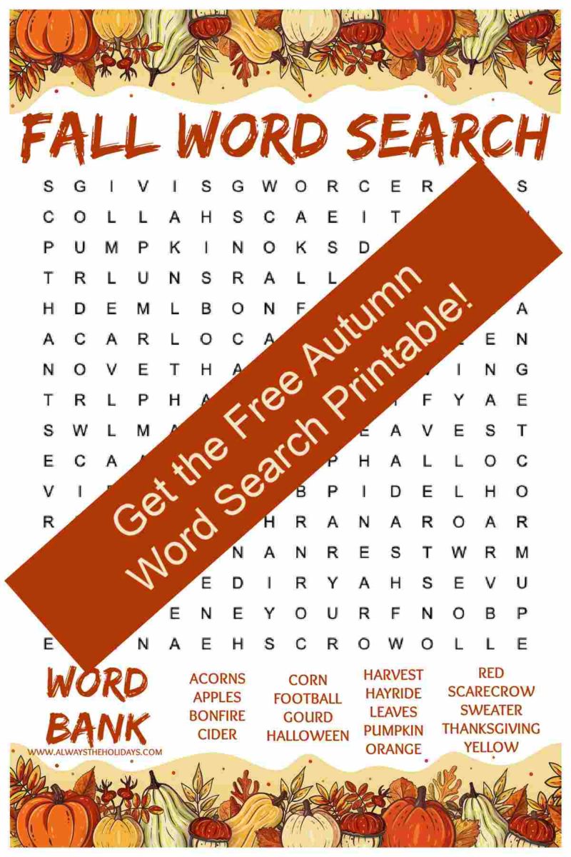 Easy Fall Word Search Printable - Free Word Find with Answers