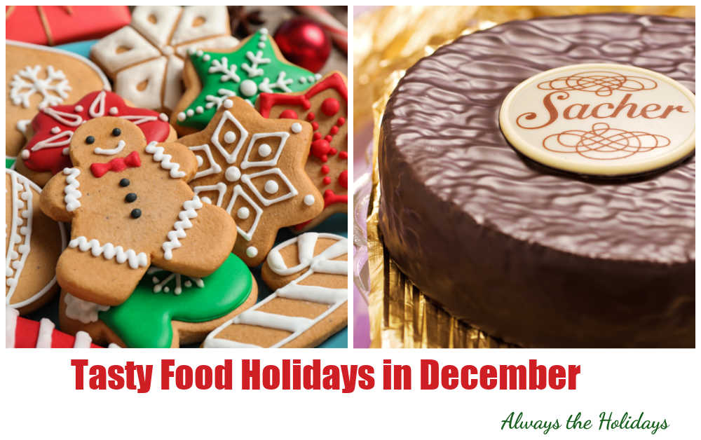Christmas cookies and Sacher torte cake - two food holidays in December.