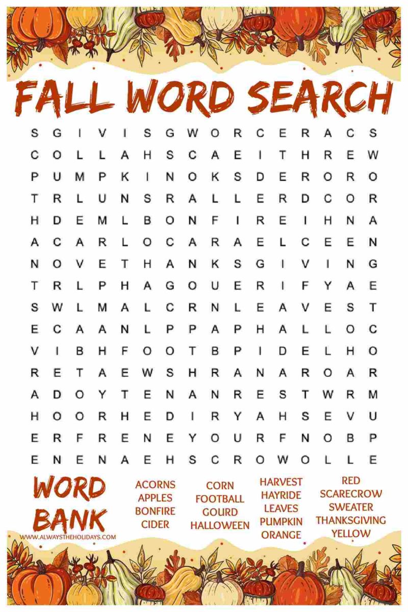 Easy Fall Word Search Printable Free Word Find With Answers Easy fall word search printable free word find with answers