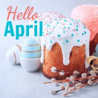 Decorated cakes with the words Hello April.