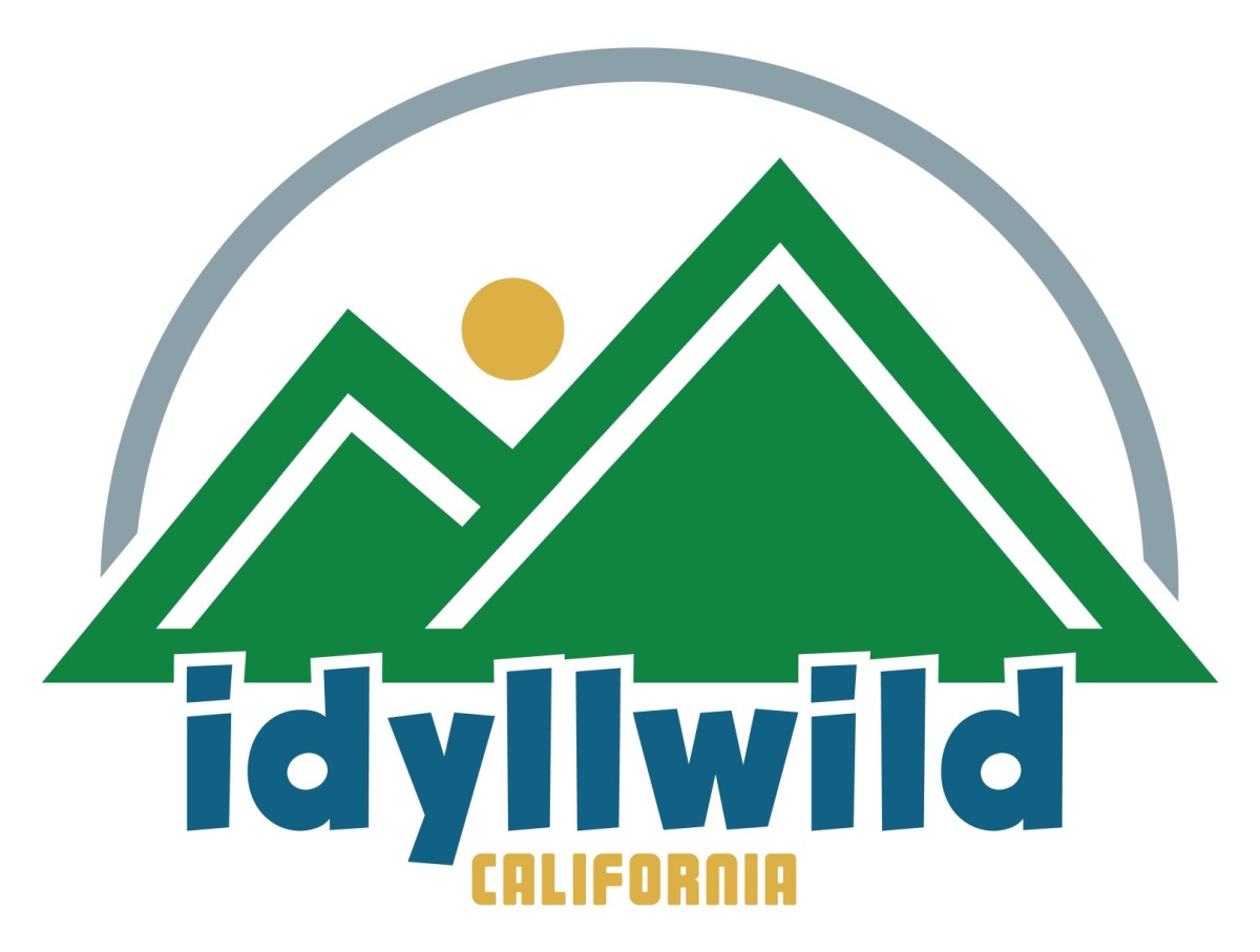 Cartoon mountains with the words "Idyllwild California" under them.