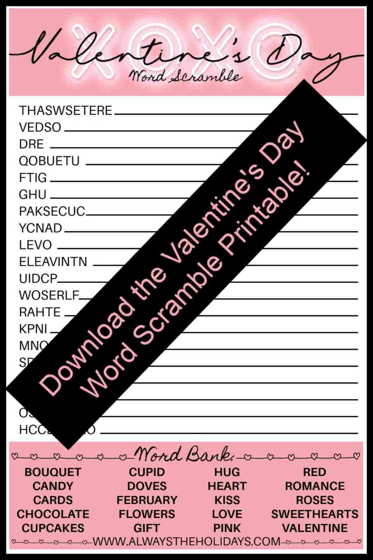 Valentine's Day Word Scramble with Answers - Valentine's Printable