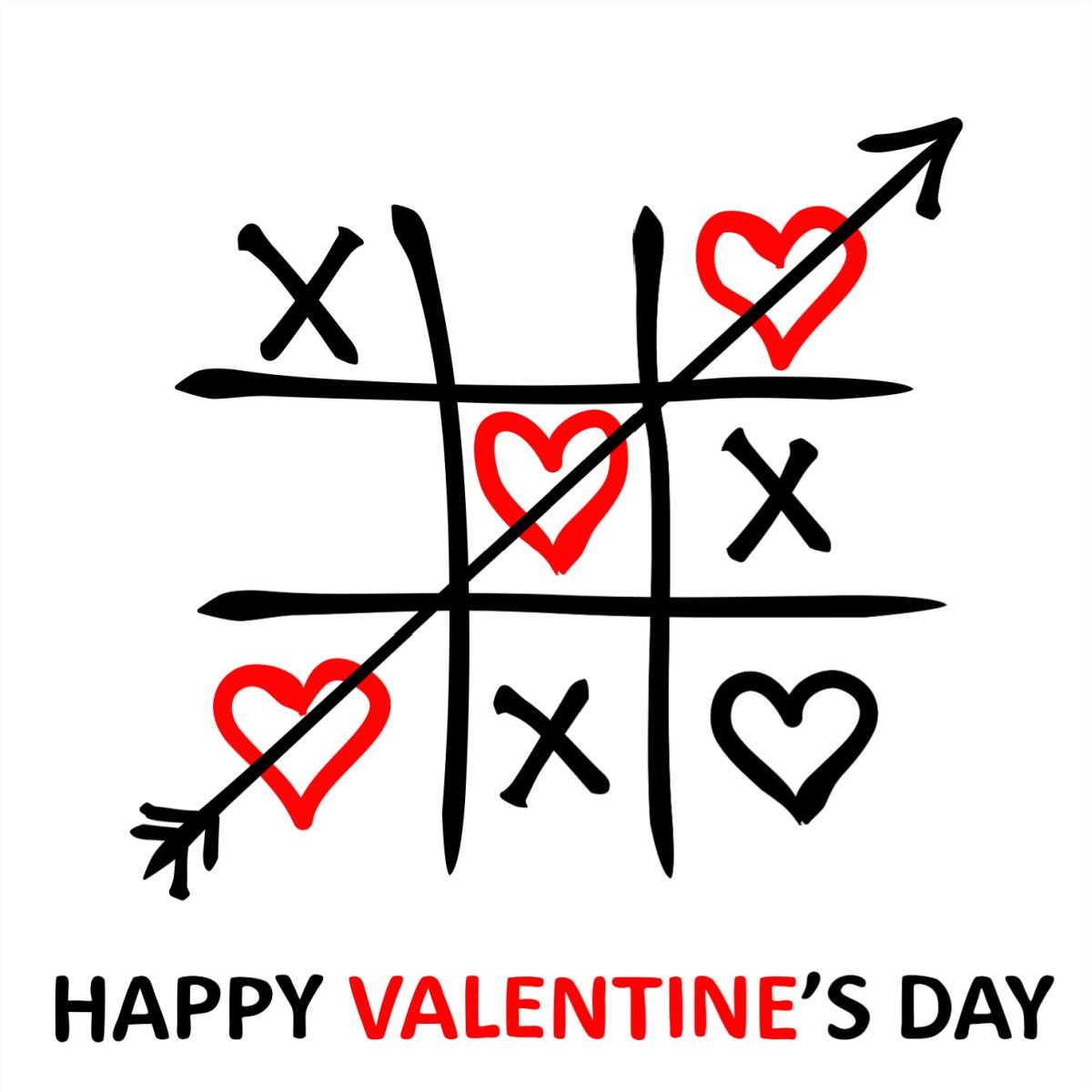 A Valentine's Day puzzle featuring a tic tac toe game and the words "Happy Valentine's Day" at the bottom