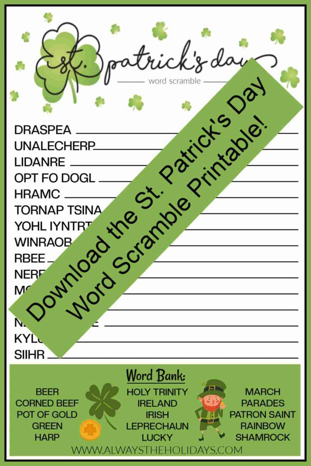 St. Patrick's Day Word Scramble Printable - With Answers Included