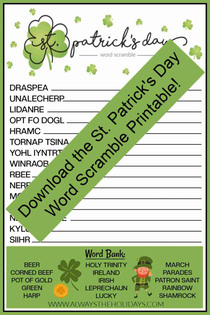 St. Patrick's Day Word Scramble Printable - With Answers Included