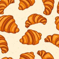 A cream background with multiple cartoon images of croissants on it, filling the entire space, for National Croissant Day.