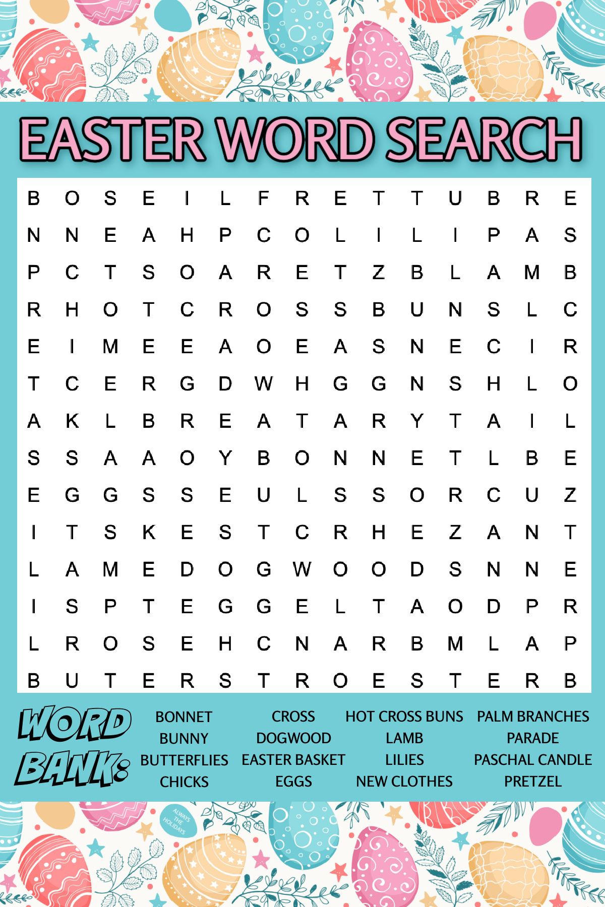 Free Easter Word Search Printable Word Find Answers Included 