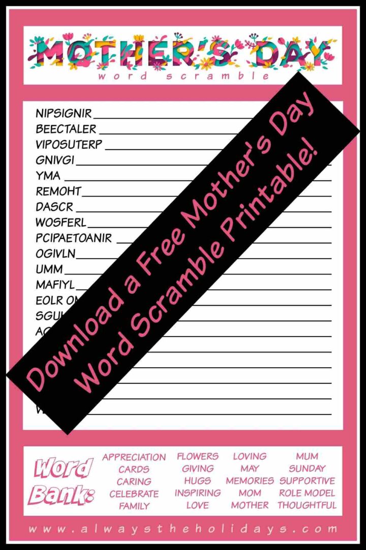 Mother's Day Word Scramble Puzzle - Free Mother's Day Printable