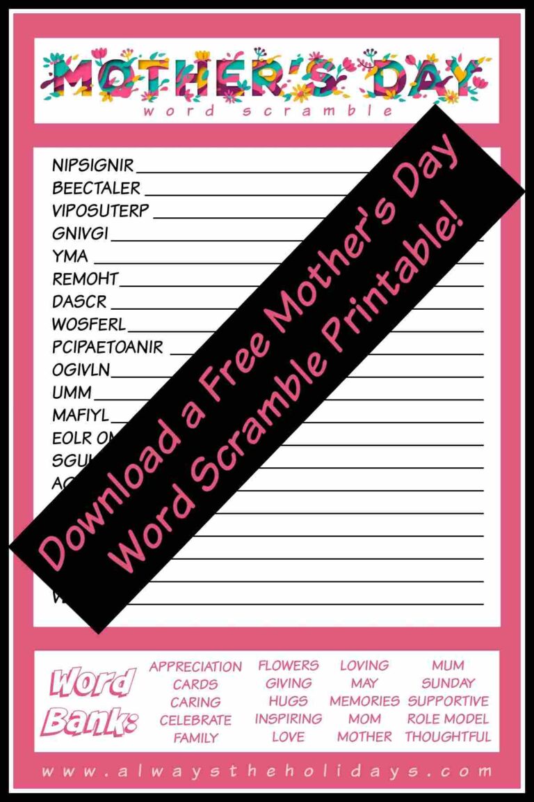Mother's Day Word Scramble Puzzle - Free Mother's Day Printable