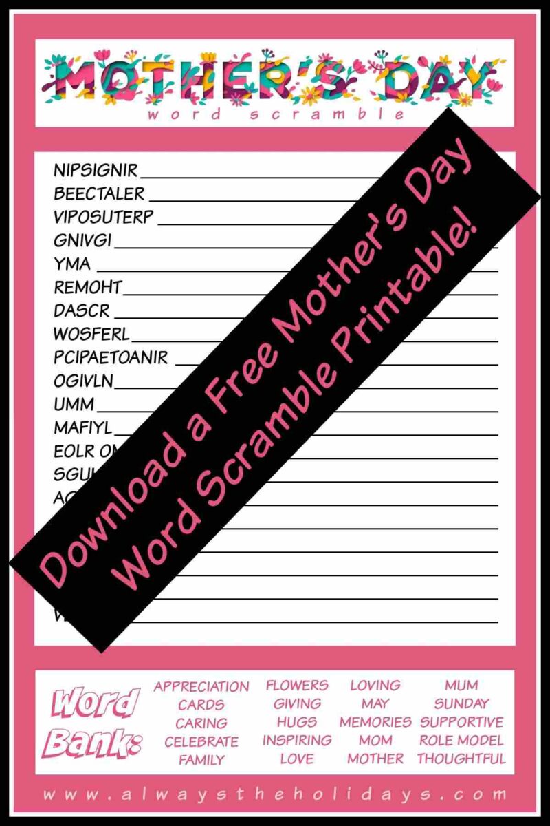 Mother's Day Word Scramble Puzzle - Free Mother's Day Printable