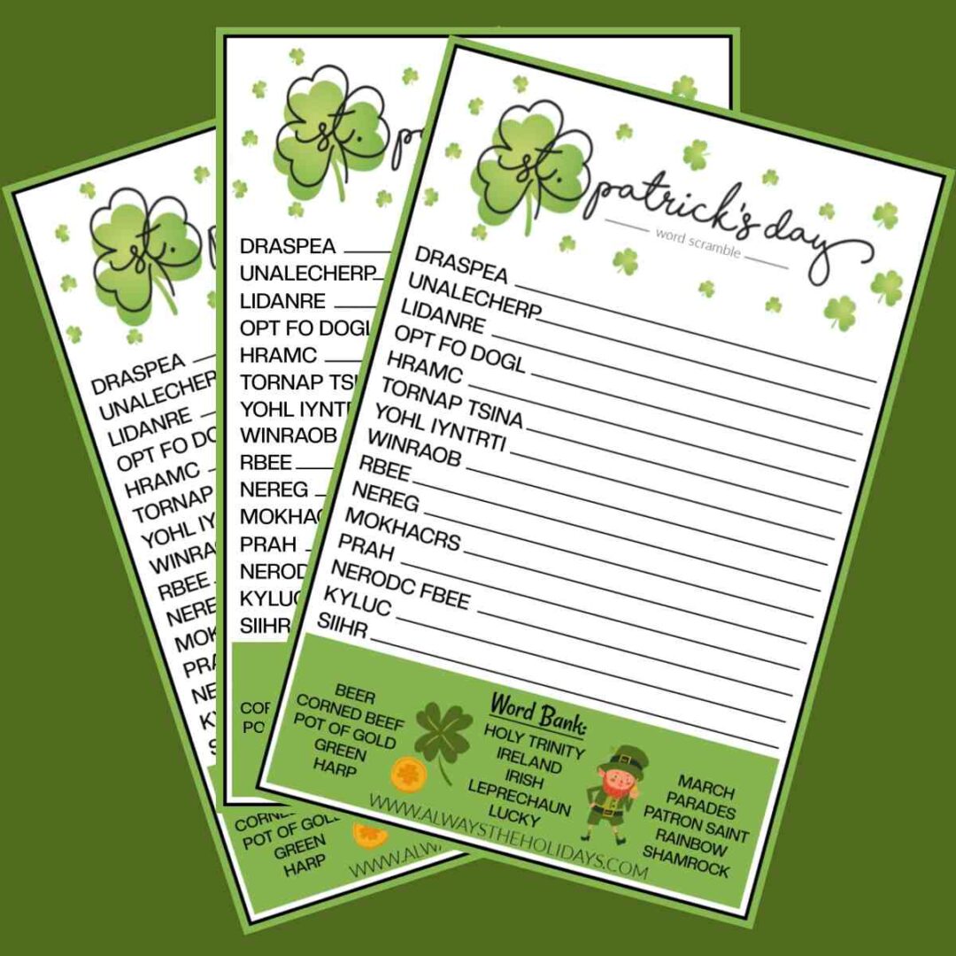 St. Patrick's Day Word Scramble Printable - With Answers Included