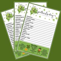 Three free printable spring word scrambles fanned out on a green background.